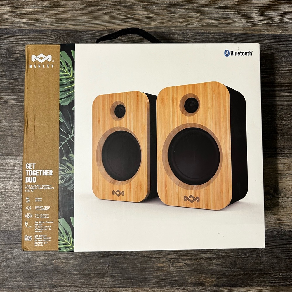 House of Marley Get Together Duo, Powerful Bookshelf Speakers Wireless Bluetooth